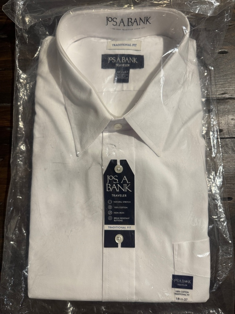 Jos. A. Bank White Traditional Fit Dress Shirt - Traveler, 100% Cotton